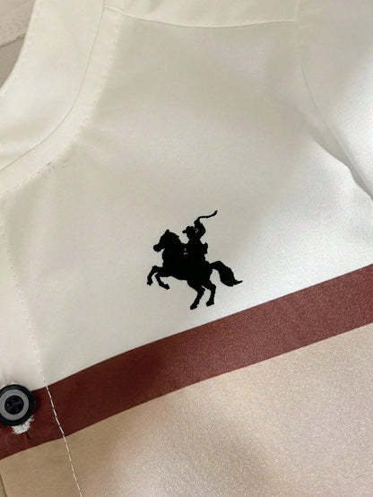 2-Piece Baby Boys' Summer Outfit, Striped Collar Short-Sleeve Cardigan Top & Solid Elastic-Waist Shorts Set, Casual School And Outing Wear
