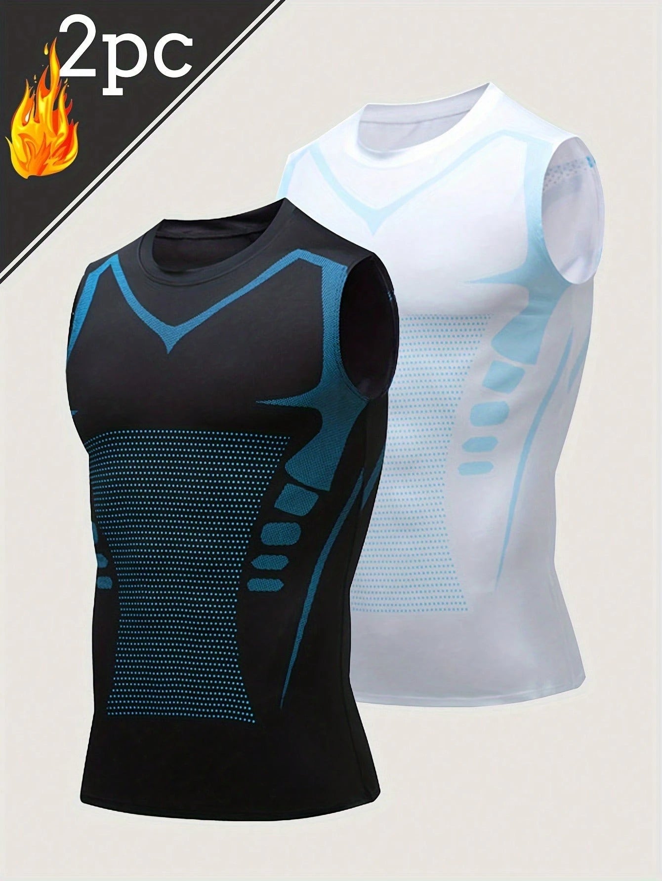 2 Pieces Of Summer Men's Sports Vests- Ion Shaping Sleeveless T-Shirts, Round-Neck Short-Sleeved T-Shirt Vests In Black, White And Gray, Tight Training Elastic Waistcoat Tops, Shaping T-Shirt-Style B