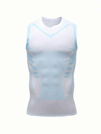 2 Pieces Of Summer Men's Sports Vests- Ion Shaping Sleeveless T-Shirts, Round-Neck Short-Sleeved T-Shirt Vests In Black, White And Gray, Tight Training Elastic Waistcoat Tops, Shaping T-Shirt-Style B