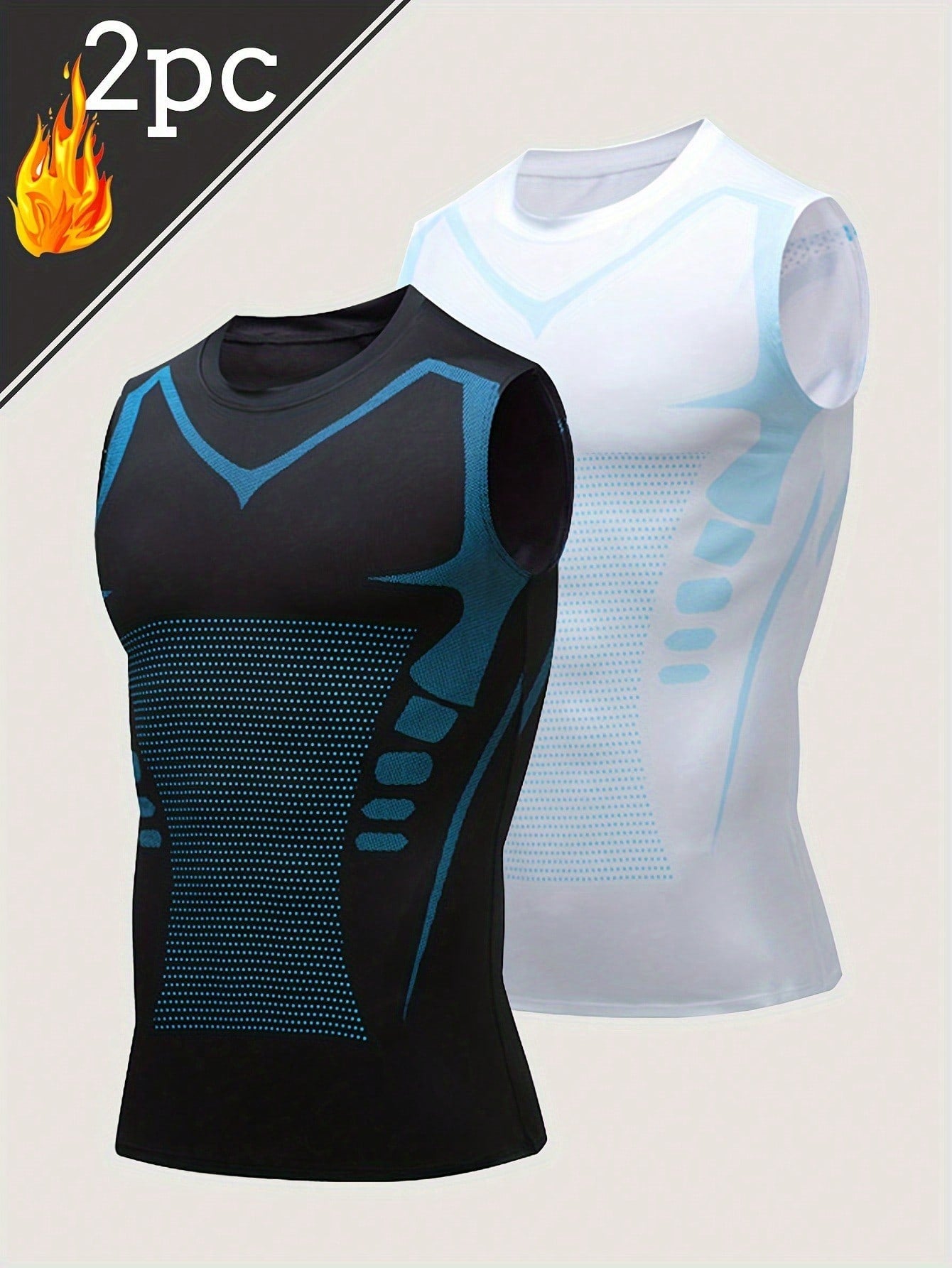 2 Pieces Of Summer Men's Sports Vests- Ion Shaping Sleeveless T-Shirts, Round-Neck Short-Sleeved T-Shirt Vests In Black, White And Gray, Tight Training Elastic Waistcoat Tops, Shaping T-Shirt-Style B