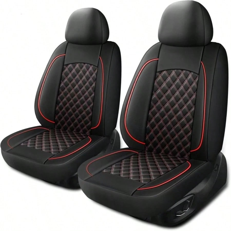 2-Seat Leather Universal Car Seat Covers, Quilted Details, Diamond Pattern, Simple And Sophisticated, Effectively Protects Original Car Seats