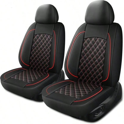 2-Seat Leather Universal Car Seat Covers, Quilted Details, Diamond Pattern, Simple And Sophisticated, Effectively Protects Original Car Seats