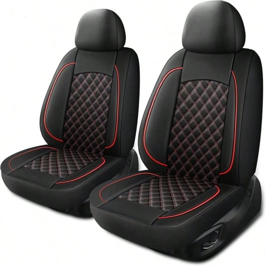 2-Seat Leather Universal Car Seat Covers, Quilted Details, Diamond Pattern, Simple And Sophisticated, Effectively Protects Original Car Seats