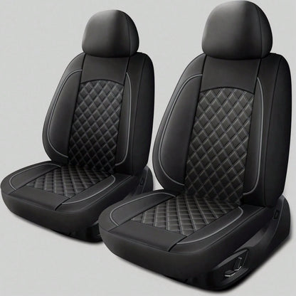 2-Seat Leather Universal Car Seat Covers, Quilted Details, Diamond Pattern, Simple And Sophisticated, Effectively Protects Original Car Seats