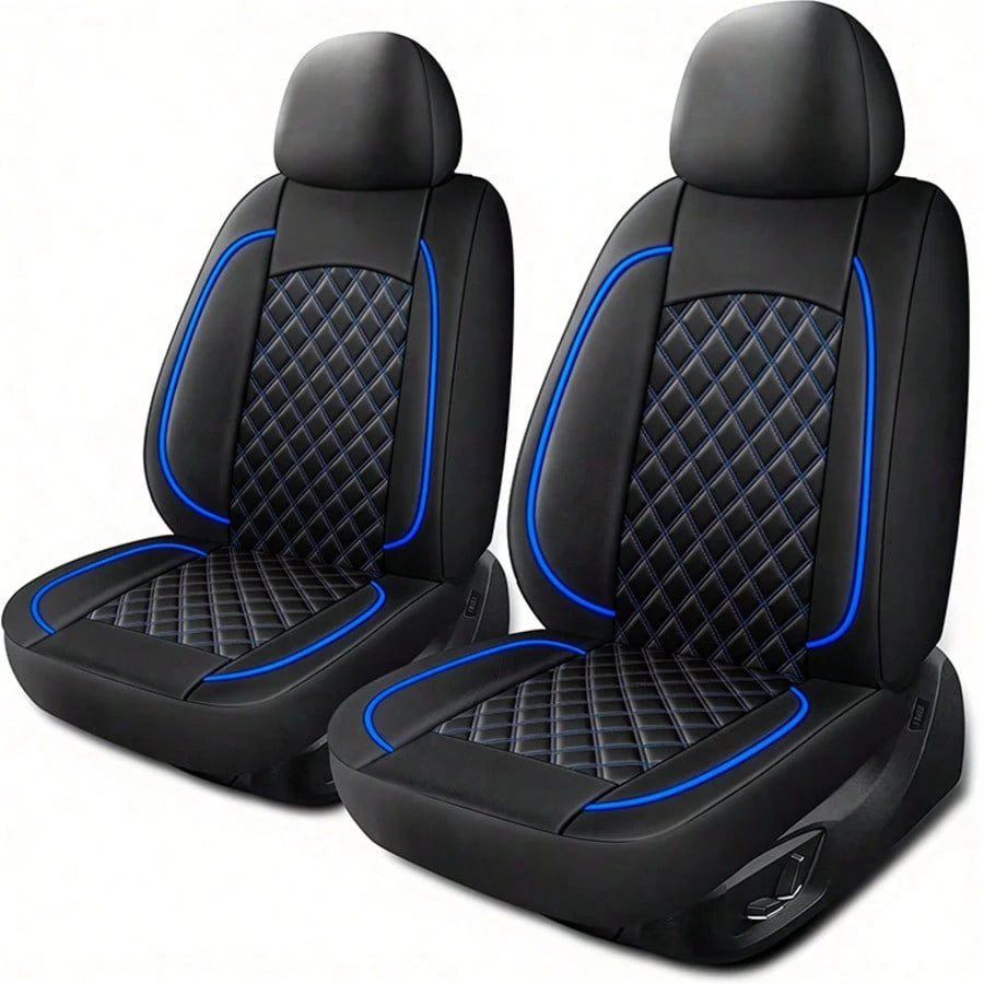 2-Seat Leather Universal Car Seat Covers, Quilted Details, Diamond Pattern, Simple And Sophisticated, Effectively Protects Original Car Seats