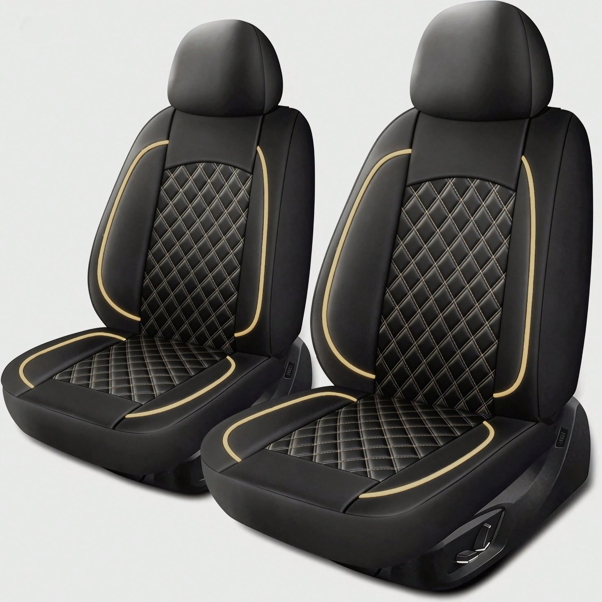 2-Seat Leather Universal Car Seat Covers, Quilted Details, Diamond Pattern, Simple And Sophisticated, Effectively Protects Original Car Seats