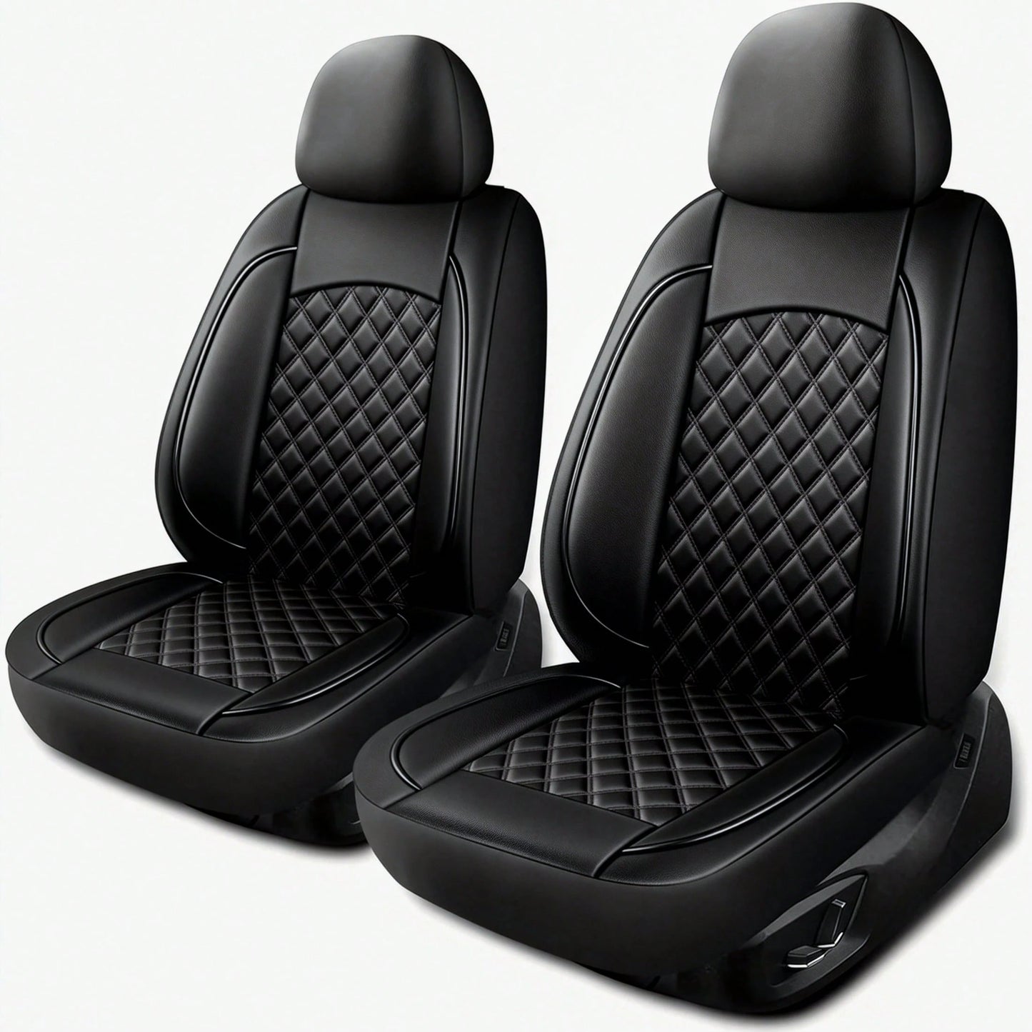 2-Seat Leather Universal Car Seat Covers, Quilted Details, Diamond Pattern, Simple And Sophisticated, Effectively Protects Original Car Seats