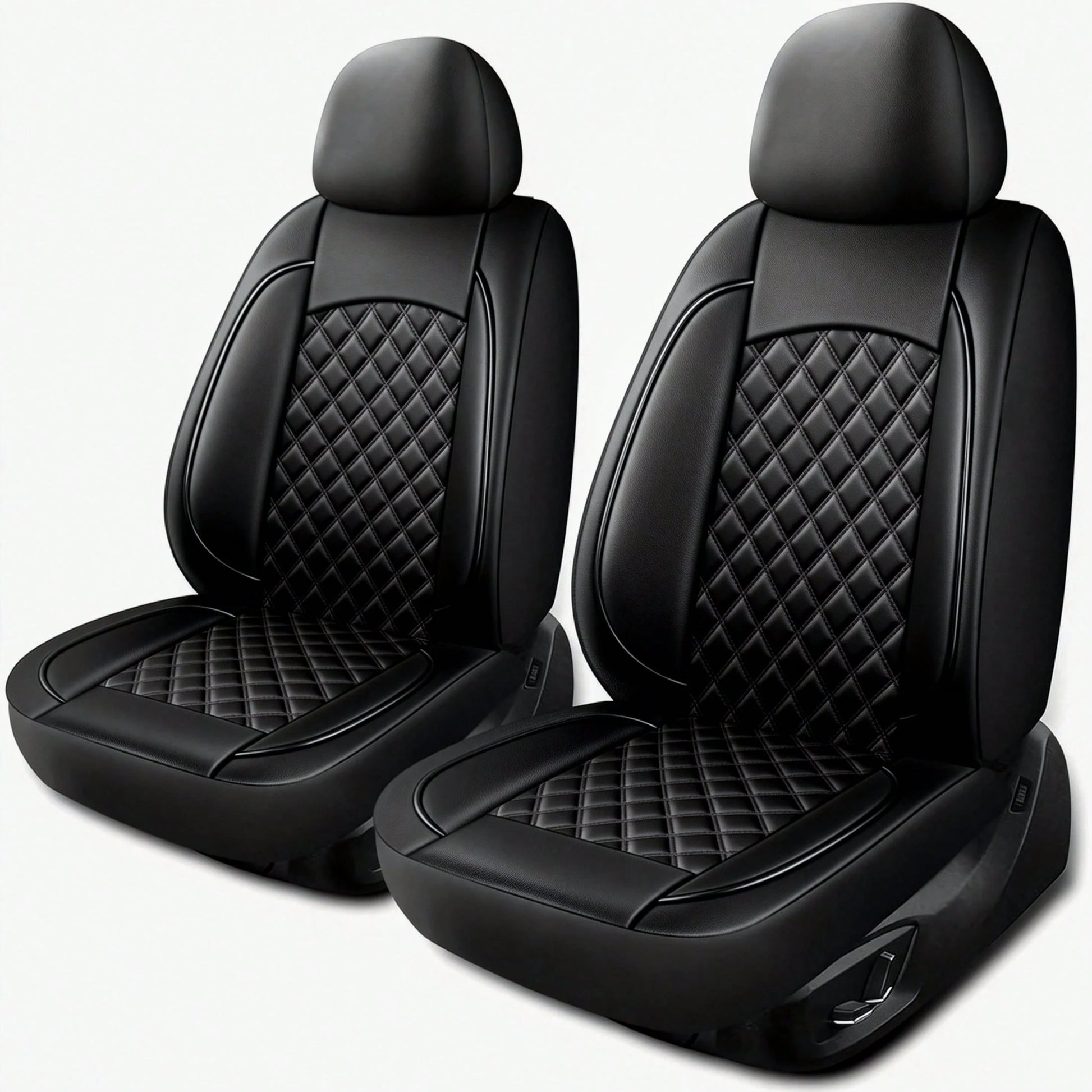 2-Seat Leather Universal Car Seat Covers, Quilted Details, Diamond Pattern, Simple And Sophisticated, Effectively Protects Original Car Seats