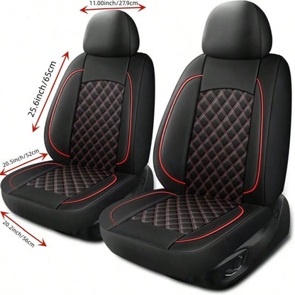 2-Seat Leather Universal Car Seat Covers, Quilted Details, Diamond Pattern, Simple And Sophisticated, Effectively Protects Original Car Seats