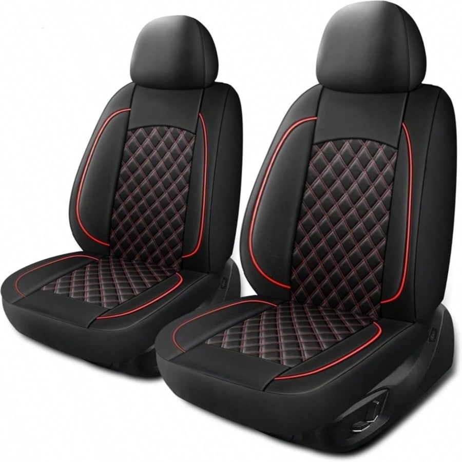 2-Seat Leather Universal Car Seat Covers, Quilted Details, Diamond Pattern, Simple And Sophisticated, Effectively Protects Original Car Seats