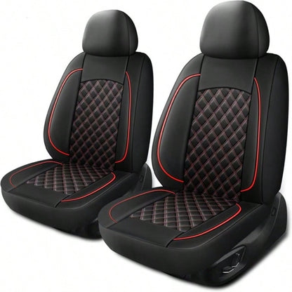 2-Seat Leather Universal Car Seat Covers, Quilted Details, Diamond Pattern, Simple And Sophisticated, Effectively Protects Original Car Seats