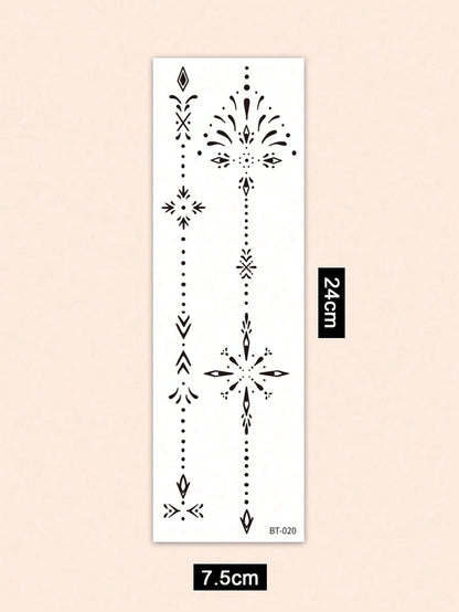 2 Sheets Sexy Line Style Body Art Tattoo Stickers, Can Be Used On The Back, Waist, Spine And More, With Black Geometric Patterns And Symbol Patterns. Waterproof Fake Tattoo, Lasts 2-5 Days, Can Be App