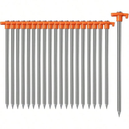 20 Pack Tent Stakes Heavy Duty, 10.25 Inch Yard Stakes Non-Rust Metal Tent Pegs Ground Stakes Tent Spikes For Camping Patio, Garden, Canopies, Grassland, Outdoor, Orange