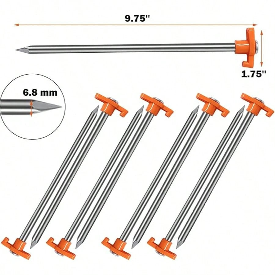 20 Pack Tent Stakes Heavy Duty, 10.25 Inch Yard Stakes Non-Rust Metal Tent Pegs Ground Stakes Tent Spikes For Camping Patio, Garden, Canopies, Grassland, Outdoor, Orange