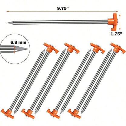20 Pack Tent Stakes Heavy Duty, 10.25 Inch Yard Stakes Non-Rust Metal Tent Pegs Ground Stakes Tent Spikes For Camping Patio, Garden, Canopies, Grassland, Outdoor, Orange