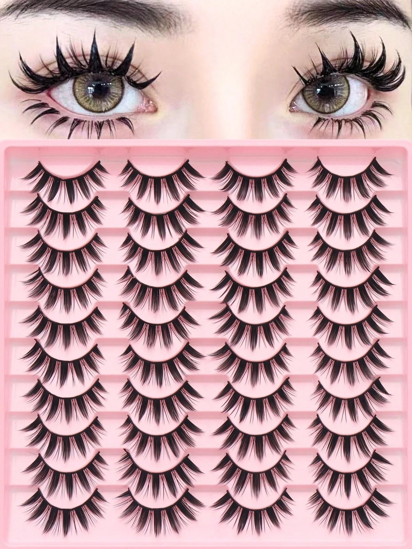 20 Pairs Manga Thick Lashes Natural Long Cosplay Makeup Cross Big Eye Effect Dramatic Full Strip Lashes/Manga Style False Lashes, 16mm Natural Look Doll Lashes For Halloween/Party/Christmas Makeup Str