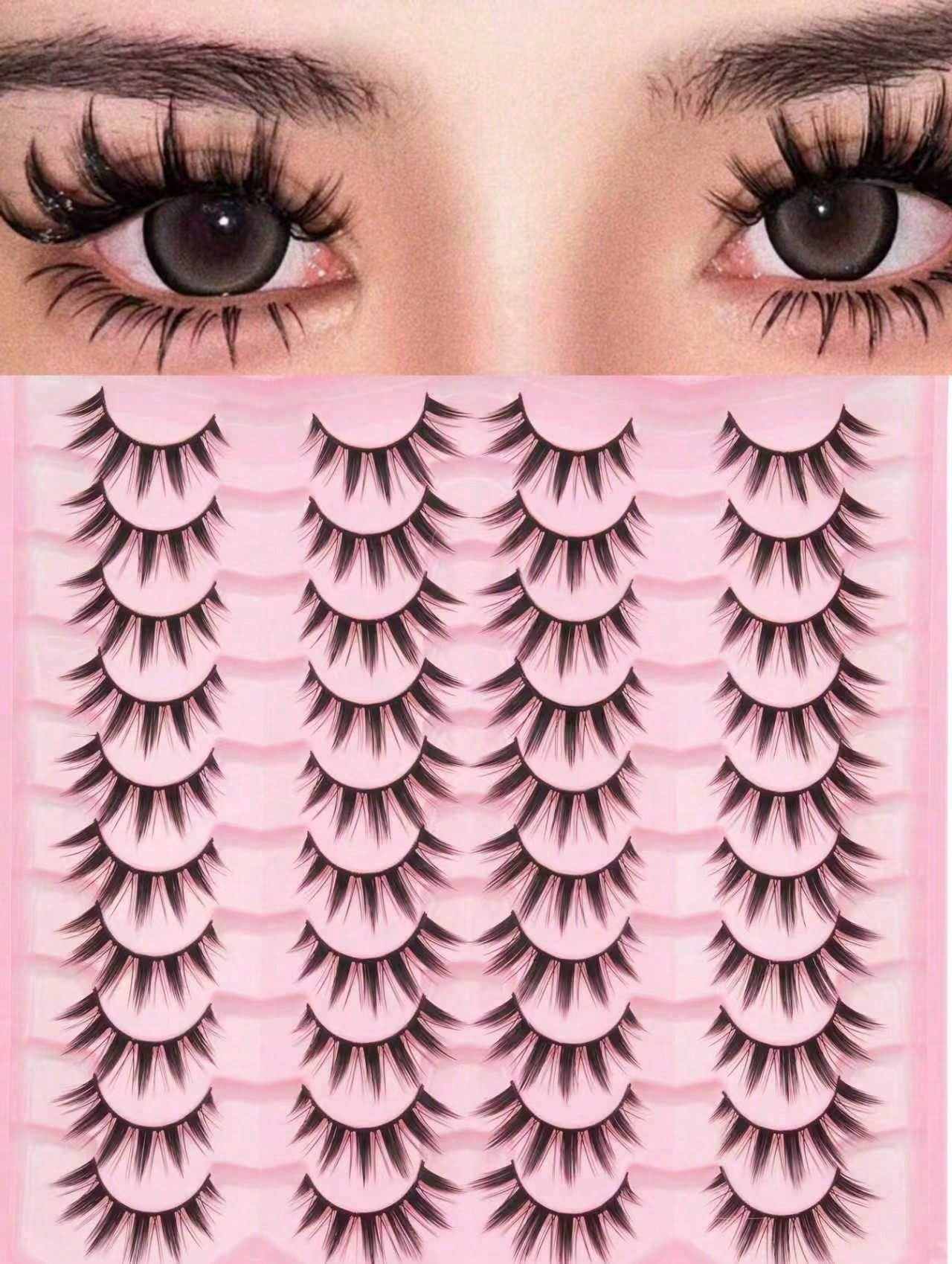 20 Pairs Manga Thick Lashes Natural Long Cosplay Makeup Cross Big Eye Effect Dramatic Full Strip Lashes/Manga Style False Lashes, 16mm Natural Look Doll Lashes For Halloween/Party/Christmas Makeup Str