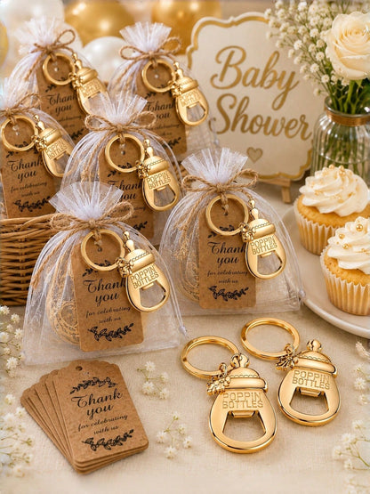 20 Sets Gold Bottle Opener Keychain Set, Baby Shower Party Supplies, Baby Shower Guest Favors, Baby Shower Party Gifts, Gender Reveal Party Supplies