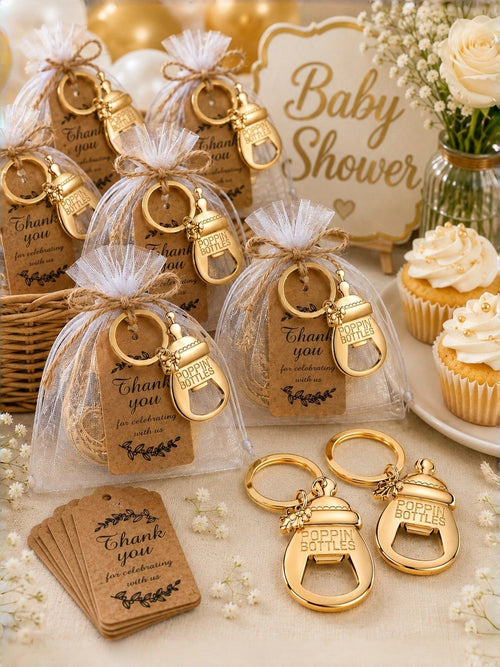 20 Sets Gold Bottle Opener Keychain Set, Baby Shower Party Supplies, Baby Shower Guest Favors, Baby Shower Party Gifts, Gender Reveal Party Supplies
