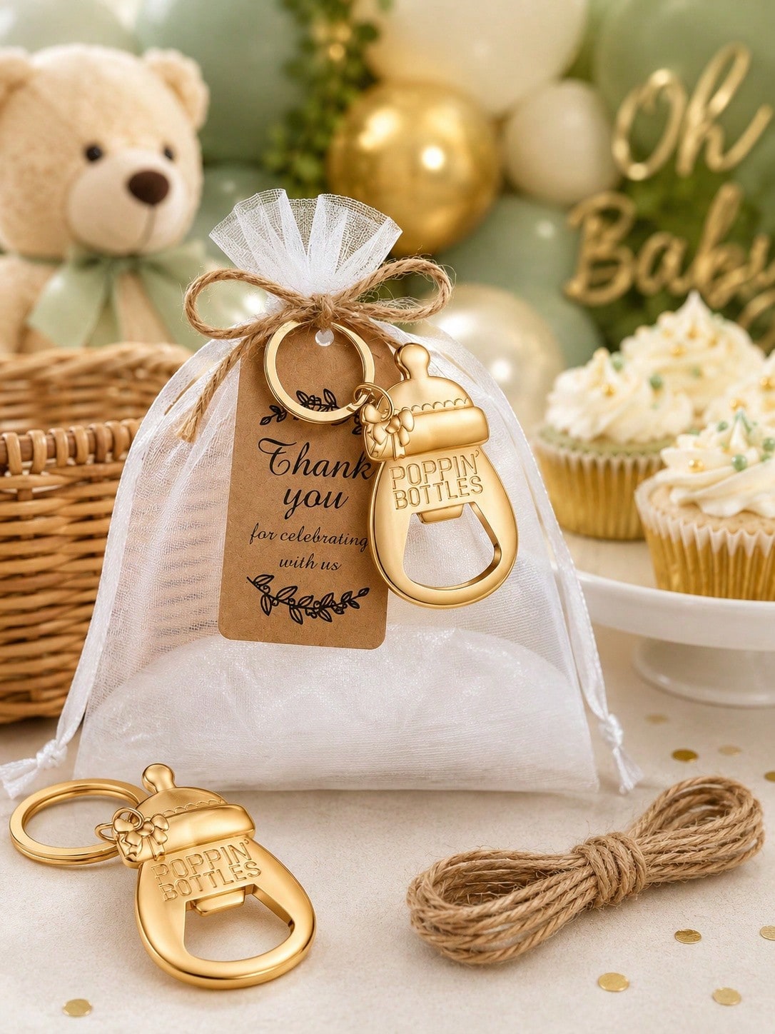 20 Sets Gold Bottle Opener Keychain Set, Baby Shower Party Supplies, Baby Shower Guest Favors, Baby Shower Party Gifts, Gender Reveal Party Supplies