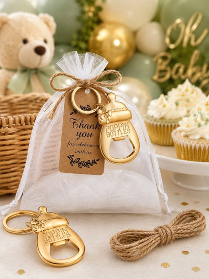 20 Sets Gold Bottle Opener Keychain Set, Baby Shower Party Supplies, Baby Shower Guest Favors, Baby Shower Party Gifts, Gender Reveal Party Supplies