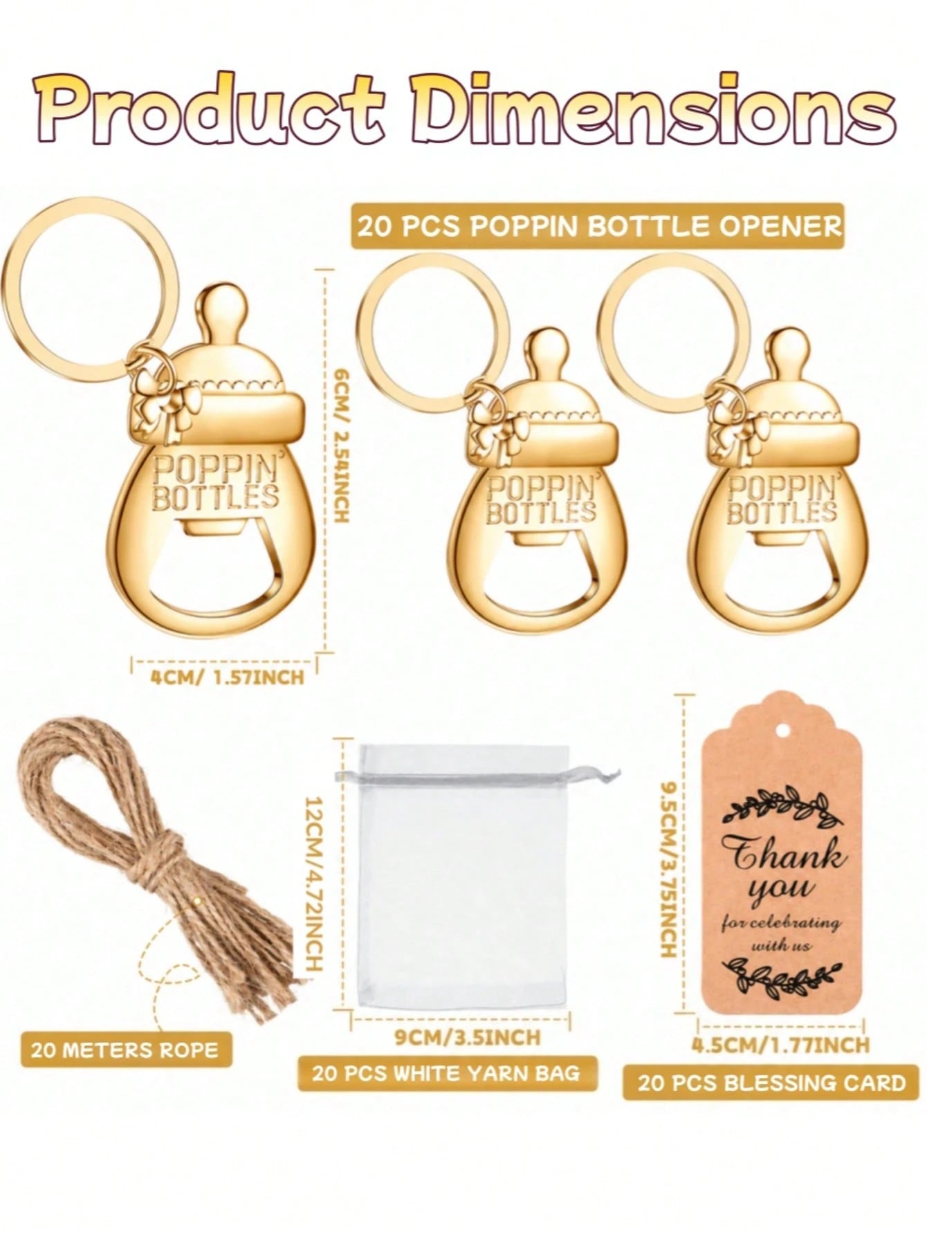 20 Sets Gold Bottle Opener Keychain Set, Baby Shower Party Supplies, Baby Shower Guest Favors, Baby Shower Party Gifts, Gender Reveal Party Supplies