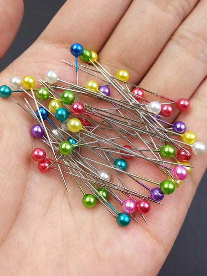 200/100pcs Faux Pearl Decorated DIY Pins, Pearlescent Positioning Pins, DIY Handmade Fixing Pins, Colorful Head Pins, Clothing Accessories, Sewing Supplies