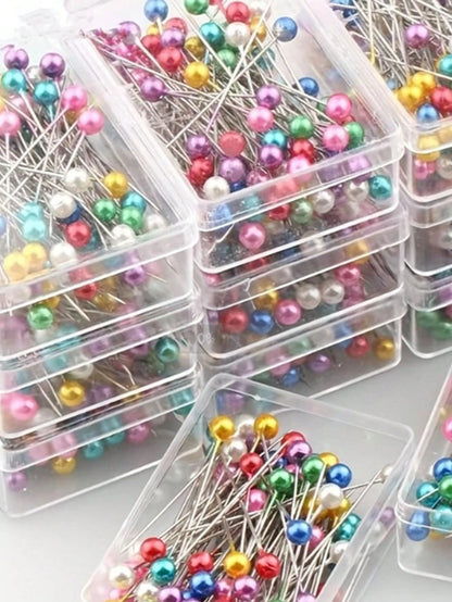 200/100pcs Faux Pearl Decorated DIY Pins, Pearlescent Positioning Pins, DIY Handmade Fixing Pins, Colorful Head Pins, Clothing Accessories, Sewing Supplies