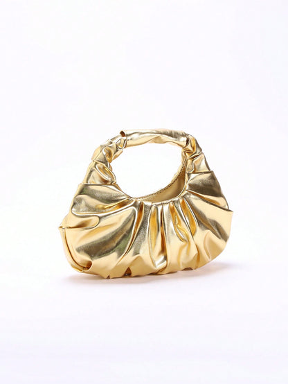 2024 Spring New Arrival Women Handbag, One Piece Of Solid Color Faux Pearl Glossy PU Cloud Bag, Fashionable And Concise Stitching Design