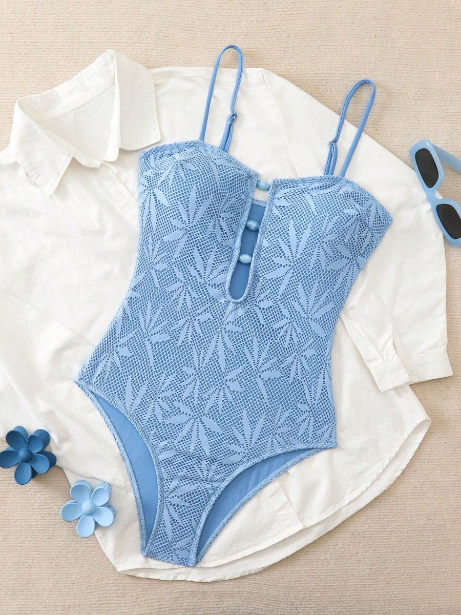 2026 Hot Bohemian Summer Vacation Spaghetti Strap Open Back One Piece Swimsuit Women Special Fabric Beach Bathing Suit