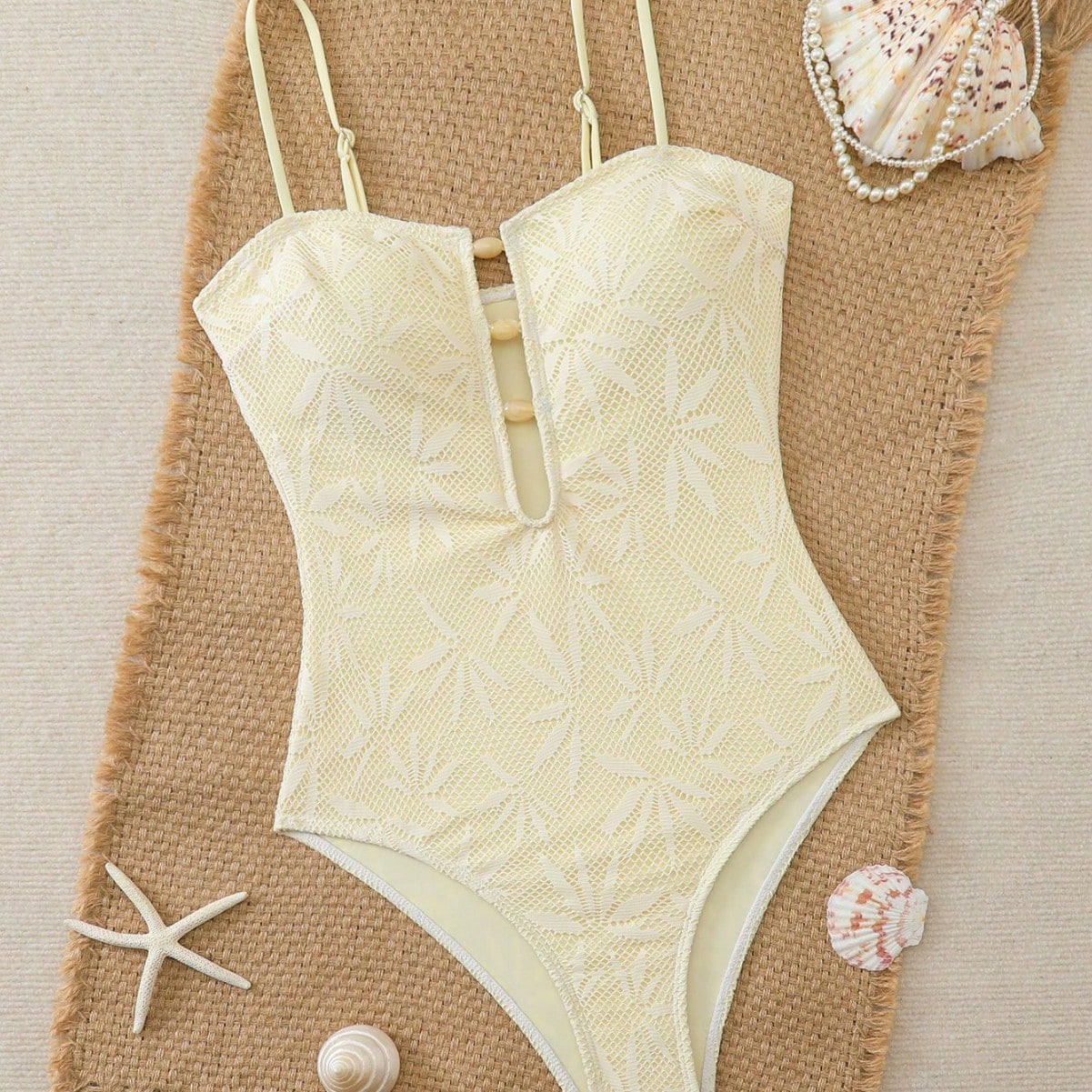 2026 Hot Bohemian Summer Vacation Spaghetti Strap Open Back One Piece Swimsuit Women Special Fabric Beach Bathing Suit