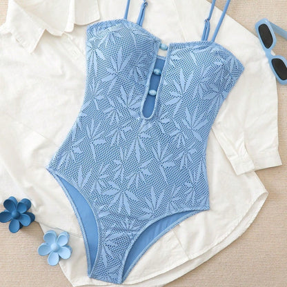2026 Hot Bohemian Summer Vacation Spaghetti Strap Open Back One Piece Swimsuit Women Special Fabric Beach Bathing Suit