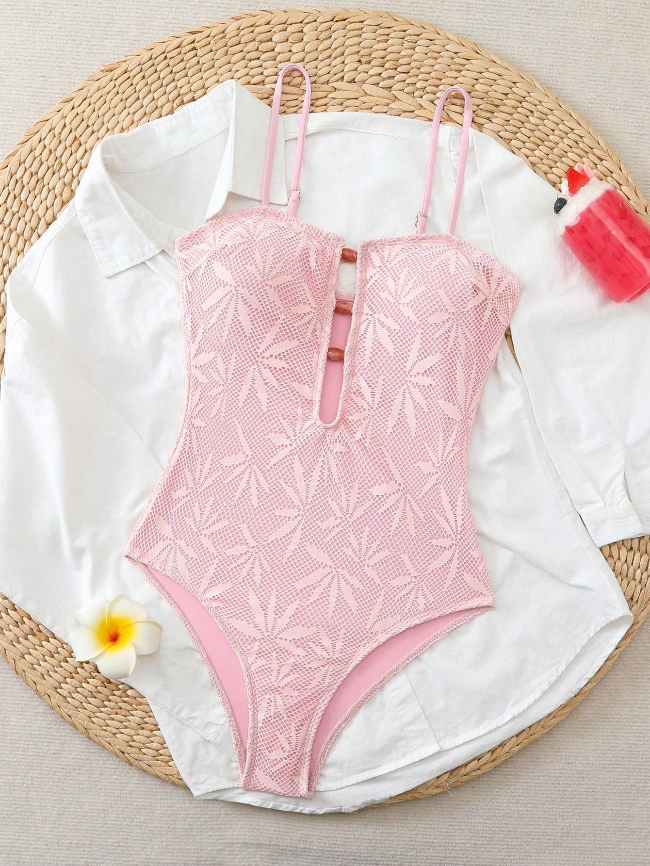 2026 Hot Bohemian Summer Vacation Spaghetti Strap Open Back One Piece Swimsuit Women Special Fabric Beach Bathing Suit