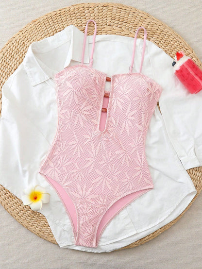 2026 Hot Bohemian Summer Vacation Spaghetti Strap Open Back One Piece Swimsuit Women Special Fabric Beach Bathing Suit