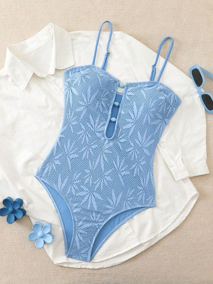 2026 Hot Bohemian Summer Vacation Spaghetti Strap Open Back One Piece Swimsuit Women Special Fabric Beach Bathing Suit