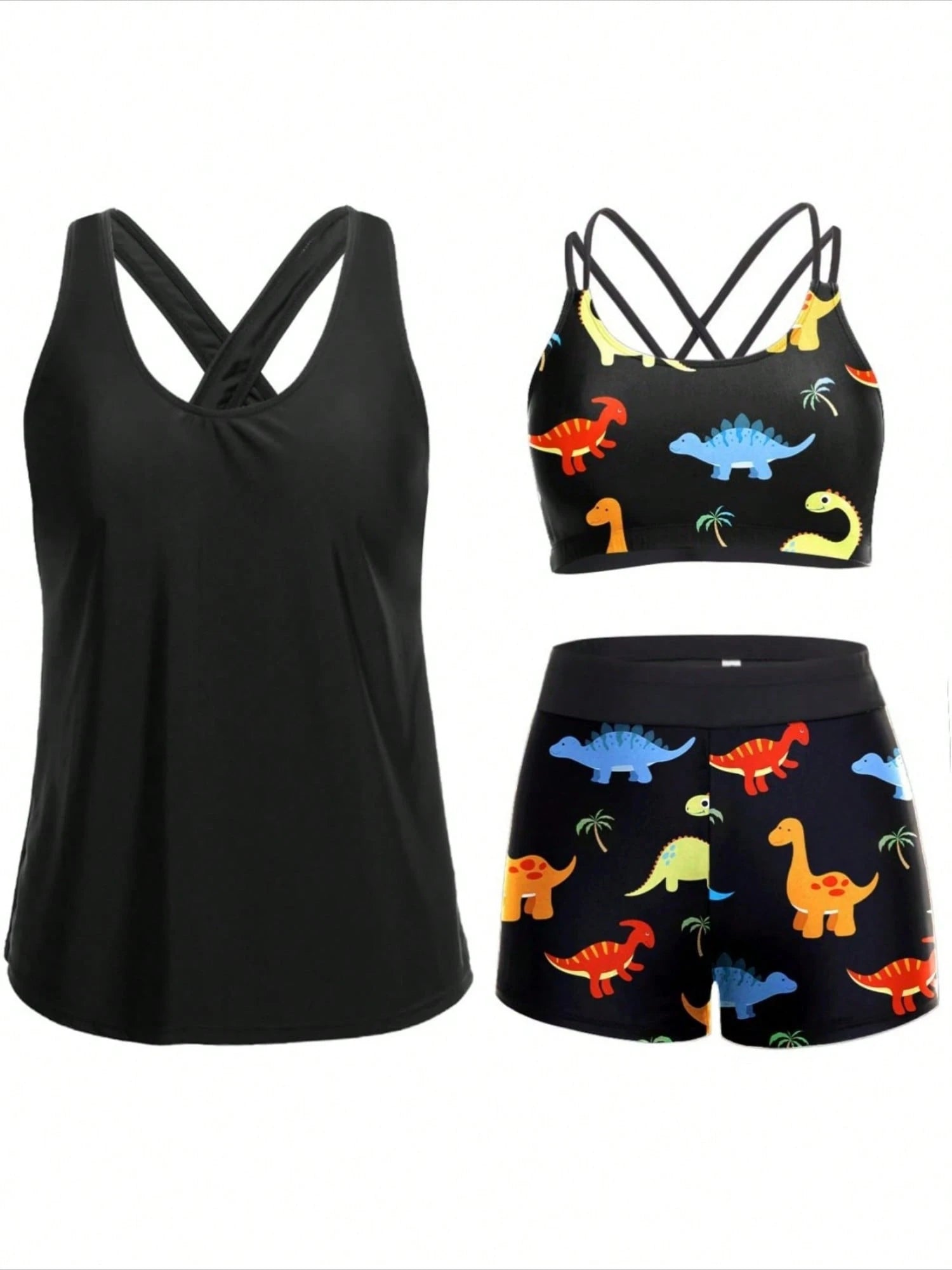2026 New Arrival Women 3PCS Tankini Set, Double Spaghetti Straps Tummy Control Sexy European Style Beach Swimwear