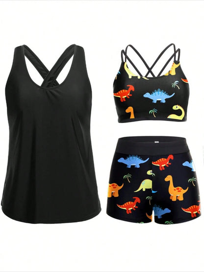 2026 New Arrival Women 3PCS Tankini Set, Double Spaghetti Straps Tummy Control Sexy European Style Beach Swimwear