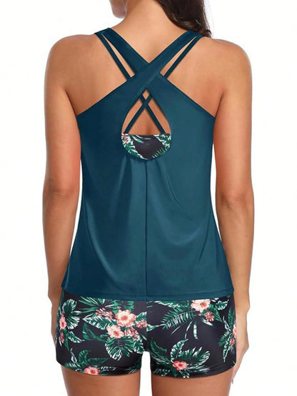 2026 New Arrival Women 3PCS Tankini Set, Double Spaghetti Straps Tummy Control Sexy European Style Beach Swimwear