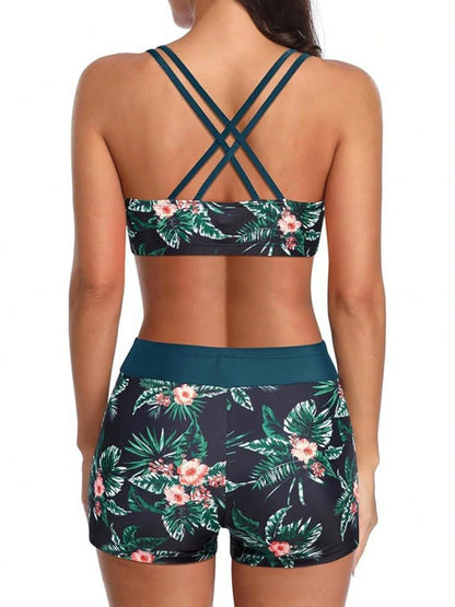 2026 New Arrival Women 3PCS Tankini Set, Double Spaghetti Straps Tummy Control Sexy European Style Beach Swimwear