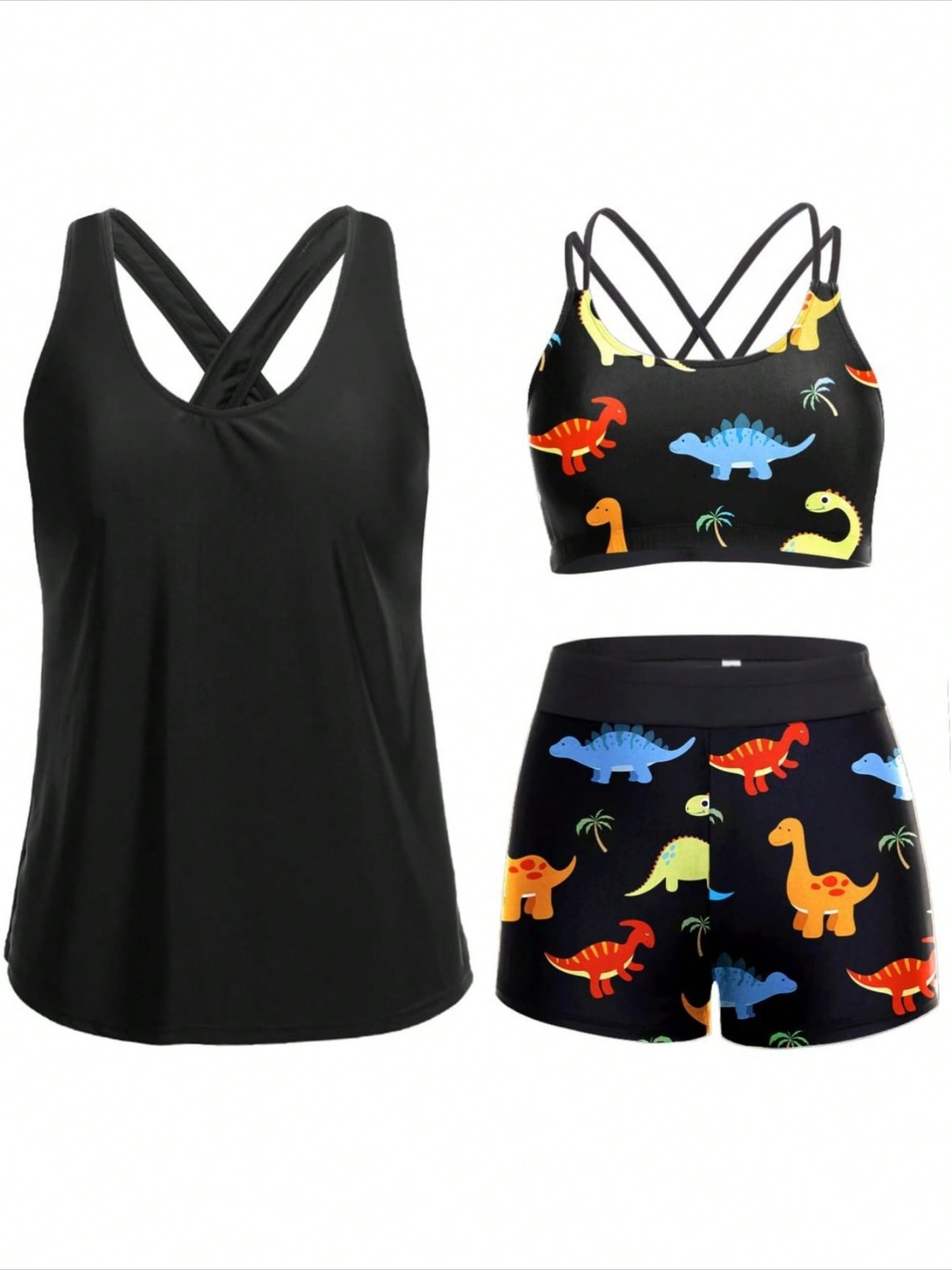 2026 New Arrival Women 3PCS Tankini Set, Double Spaghetti Straps Tummy Control Sexy European Style Beach Swimwear