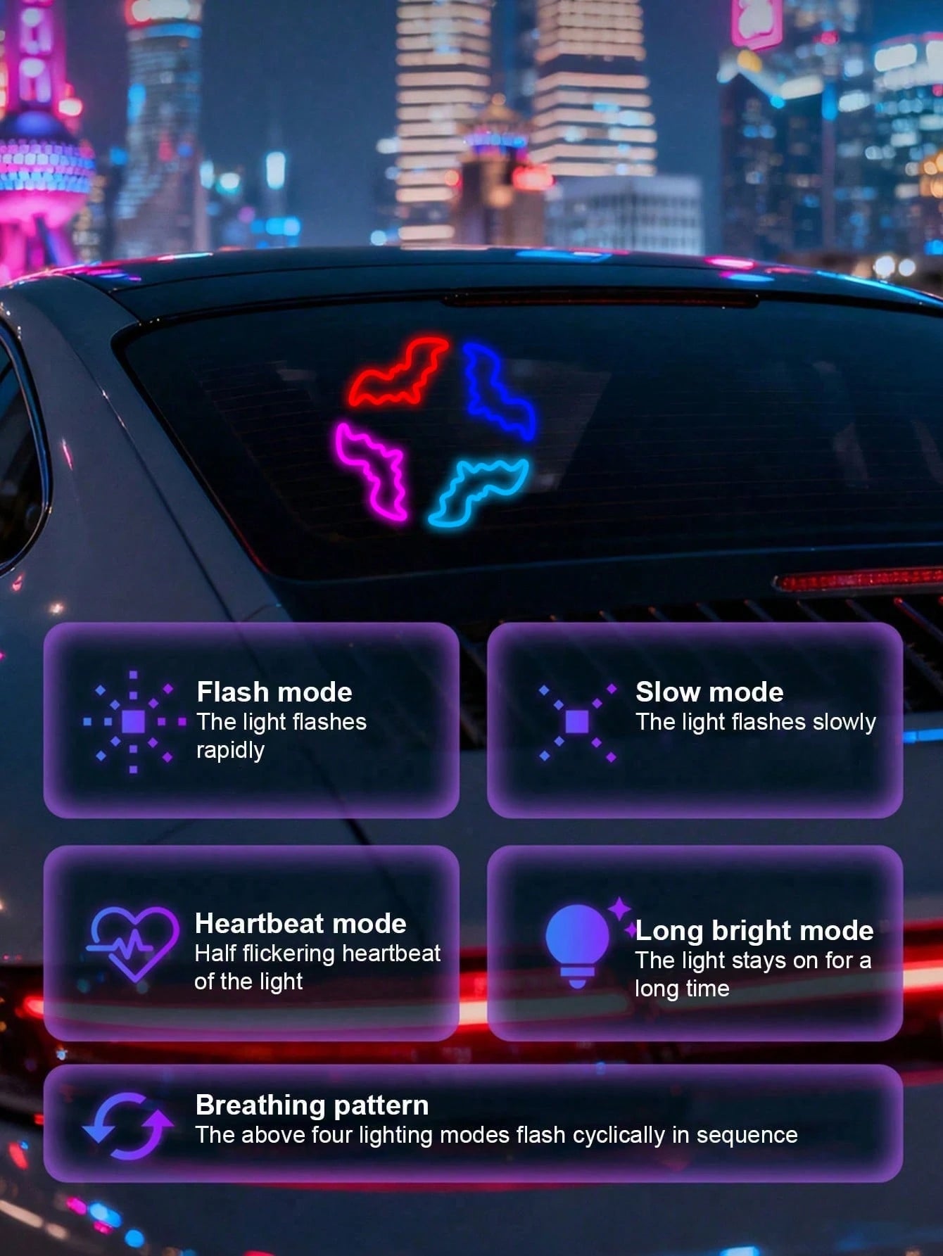 2026 New Bat Solar Powered Car Ambient Light Designed Specifically For Female Car Owners. Features 3.7V+300mAh Battery, Bat-Shaped Neon Light Decoration Window And Automatic Sensing Design. Offers 5 L