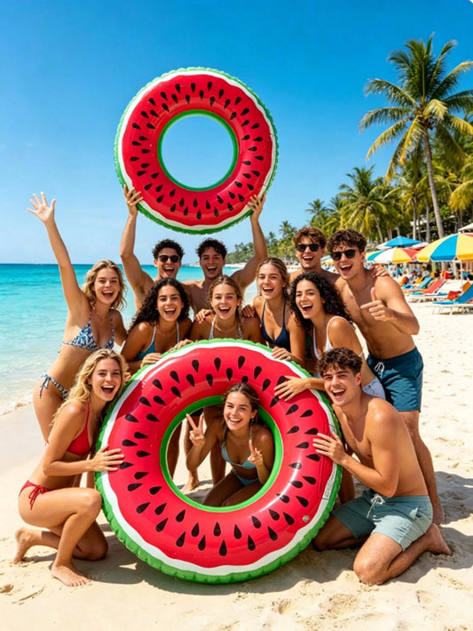 2026 New Fruit Style PVC Inflatable Swim Ring, Unisex Arm Floats, Green And Pink, Donut And Watermelon Shapes, Suitable For Summer Water Sports, Pool Party, Beach Party, Swimming Pool, Beach, Summer V