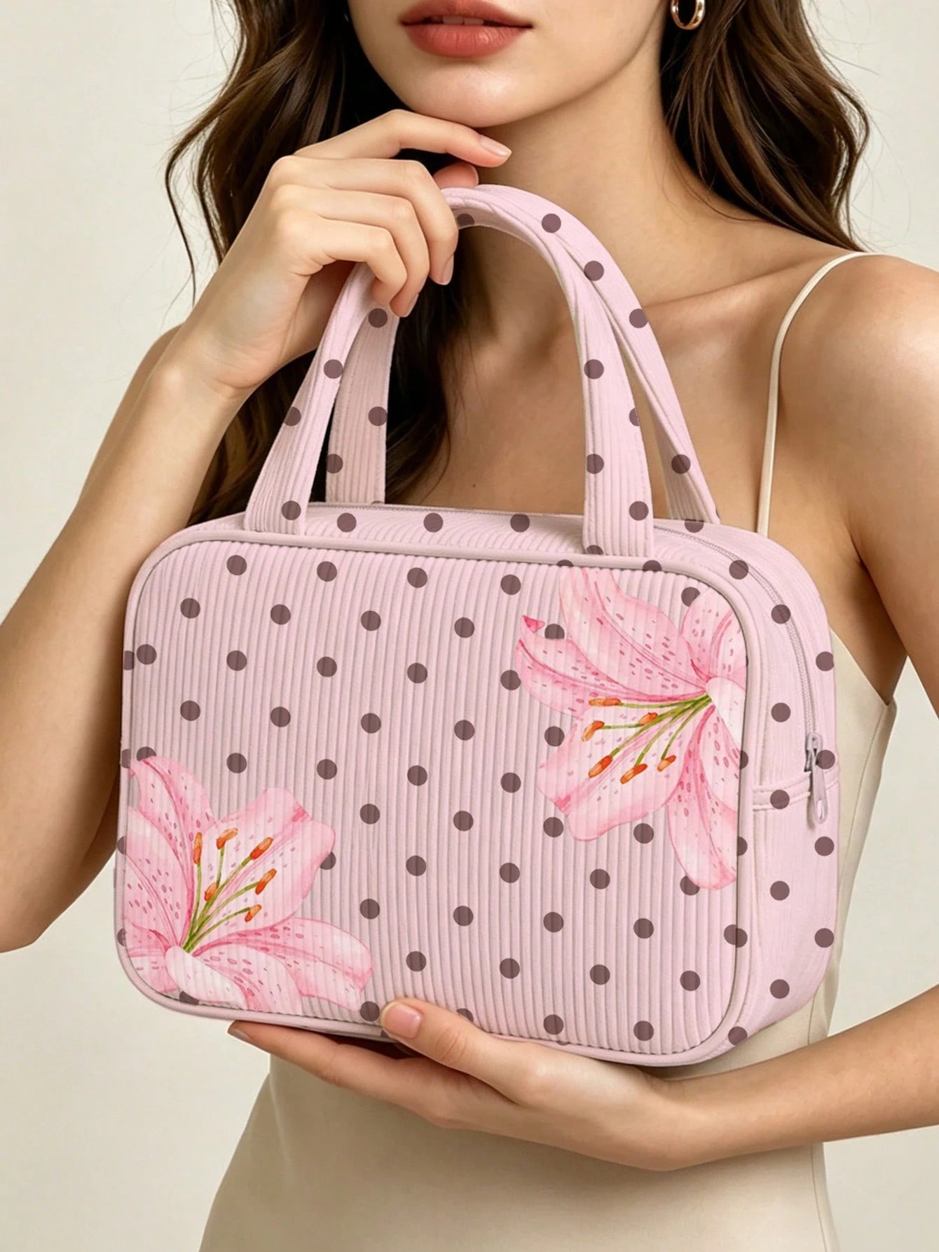 2026 New Large Capacity Polka Dot Tote Bag, Makeup Bag, Toiletry Bag, Travel Organizer Bag, Lightweight Portable Handheld Travel Makeup Storage Bag, Toiletry Bag, Fresh Daily Storage Bag, Portable Com