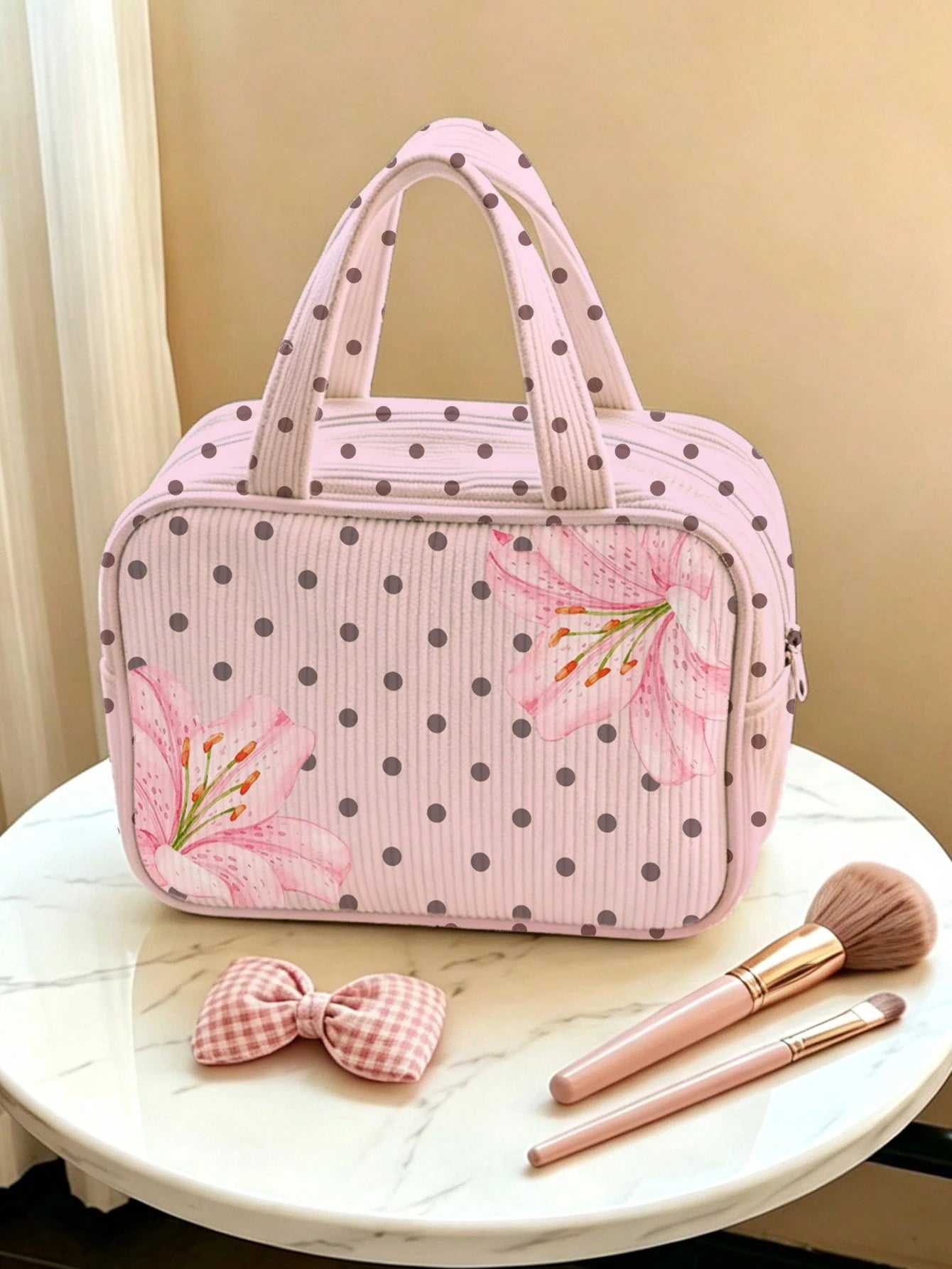 2026 New Large Capacity Polka Dot Tote Bag, Makeup Bag, Toiletry Bag, Travel Organizer Bag, Lightweight Portable Handheld Travel Makeup Storage Bag, Toiletry Bag, Fresh Daily Storage Bag, Portable Com