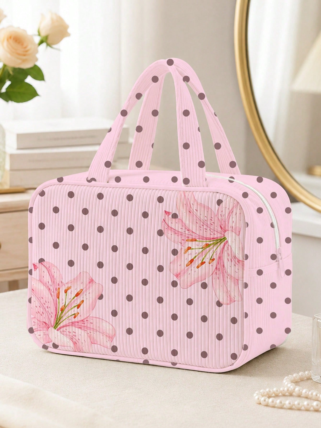 2026 New Large Capacity Polka Dot Tote Bag, Makeup Bag, Toiletry Bag, Travel Organizer Bag, Lightweight Portable Handheld Travel Makeup Storage Bag, Toiletry Bag, Fresh Daily Storage Bag, Portable Com