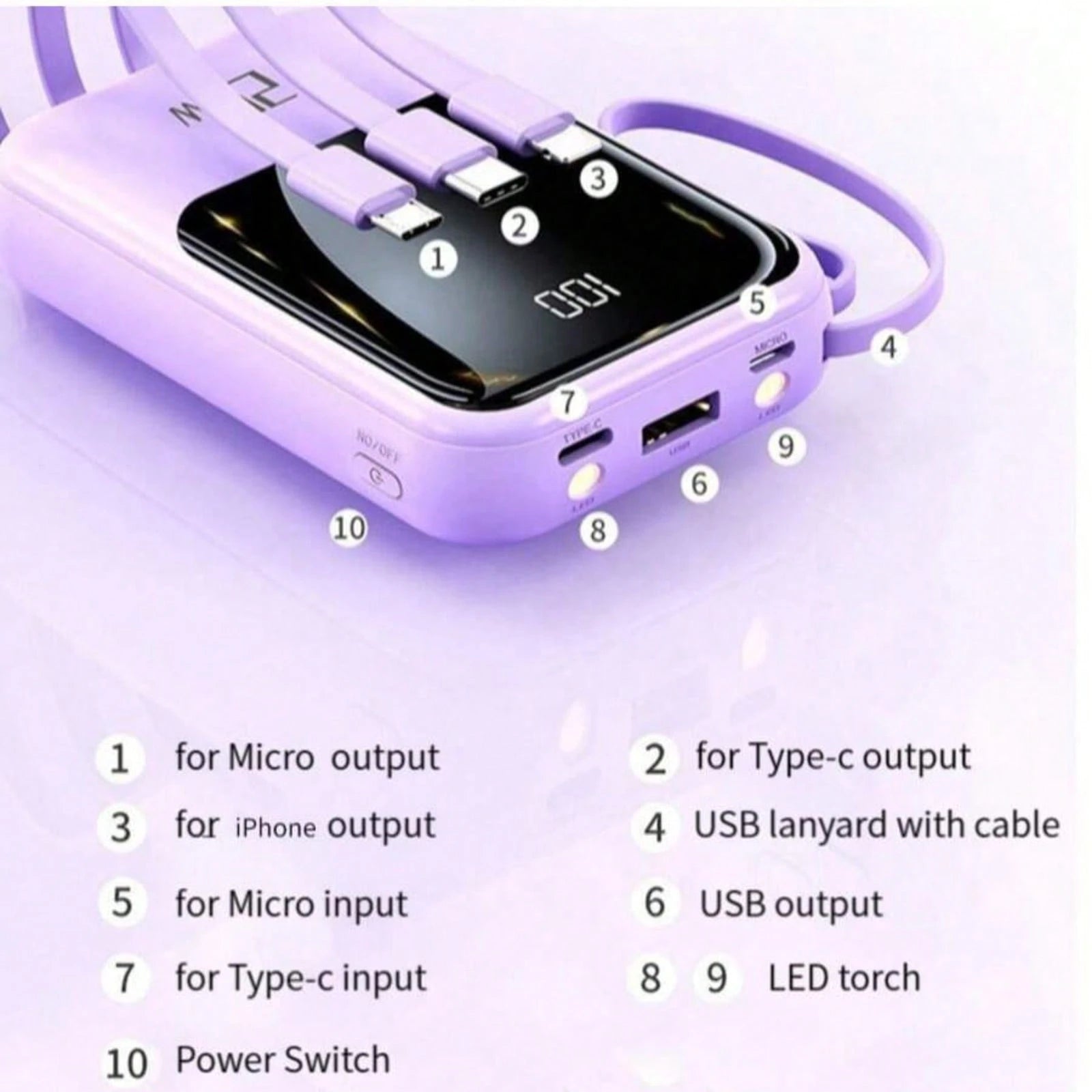 2026 New Model Fast Charging Power Bank With Built-In Cable 10000mAh Mini Power Bank 5W-20W Fast Charge Portable Mobile Charger Slim And Portable Charger With LED Display Small External Battery Pack F