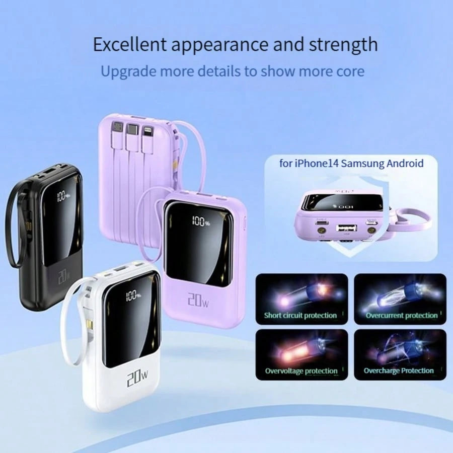 2026 New Model Fast Charging Power Bank With Built-In Cable 10000mAh Mini Power Bank 5W-20W Fast Charge Portable Mobile Charger Slim And Portable Charger With LED Display Small External Battery Pack F