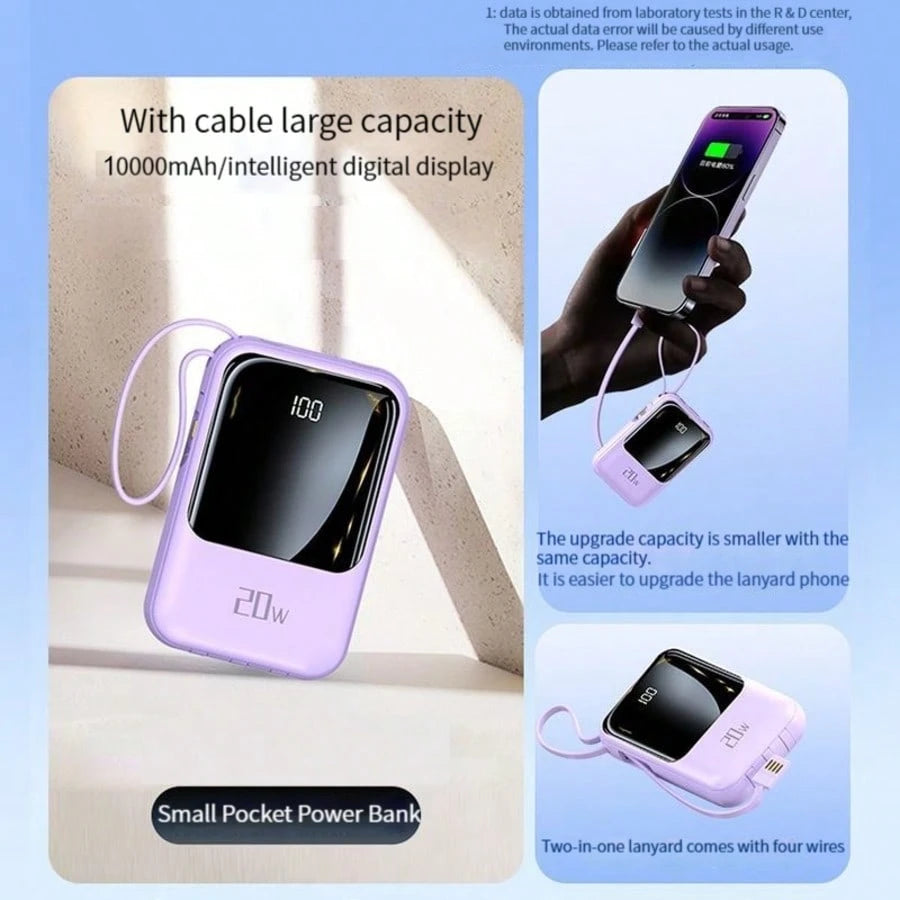 2026 New Model Fast Charging Power Bank With Built-In Cable 10000mAh Mini Power Bank 5W-20W Fast Charge Portable Mobile Charger Slim And Portable Charger With LED Display Small External Battery Pack F