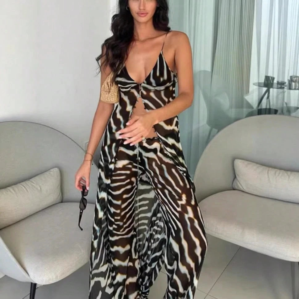 2026 Spring Summer Mesh Irregular Hem Beach Vacation Top