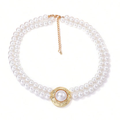 2026 Wedding Season Faux Pearl Necklace & Earrings Set For Women, Gold Tone Double-Strand Statement Jewelry For Formal Events.